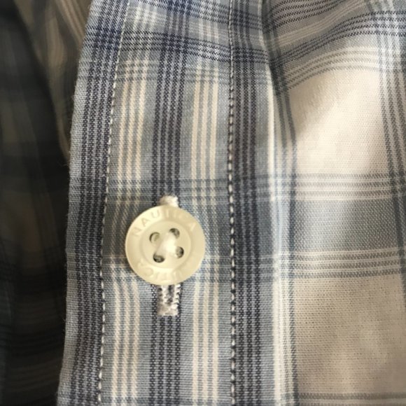 Nautica Blue and White Plaid Button-Down Shirt - Picture 12 of 12